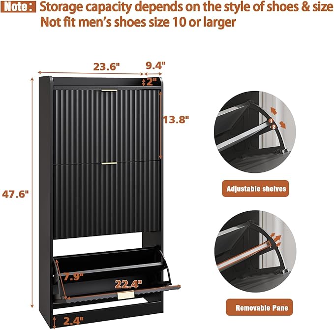 CHUWELL Fluted Shoe Cabinet Storage - Image 2