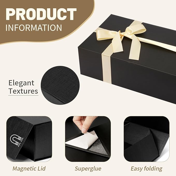Rinrda 5 Pack Large Black Gift Box,13.75"x9"x4.5", Gift Boxes ...