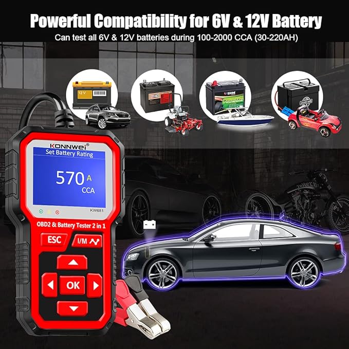 KONNWEI KW681 OBD2 Scanner 6V 12V Car Battery Tester, 2 in 1 Car Diagnostic - Image 6