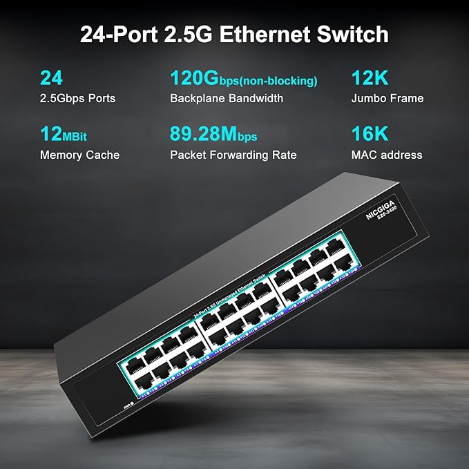 24 Port 2.5Gb Ethernet Switch Unmanaged, NICGIGA 24 Port 2.5G Network Switch - Image 2