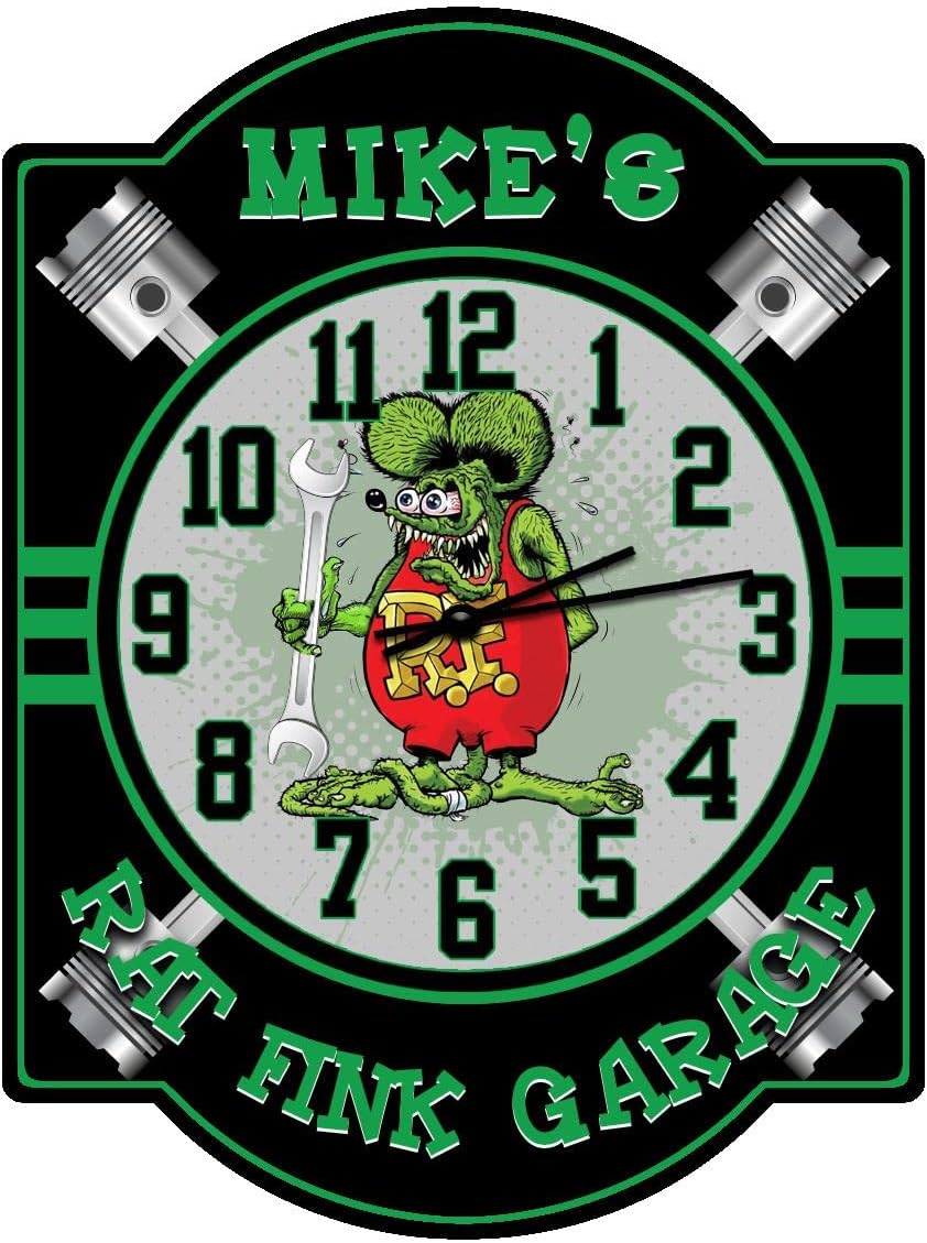 Decorative Concepts Rat Fink Green Garage Wall Clock Sign - Customized