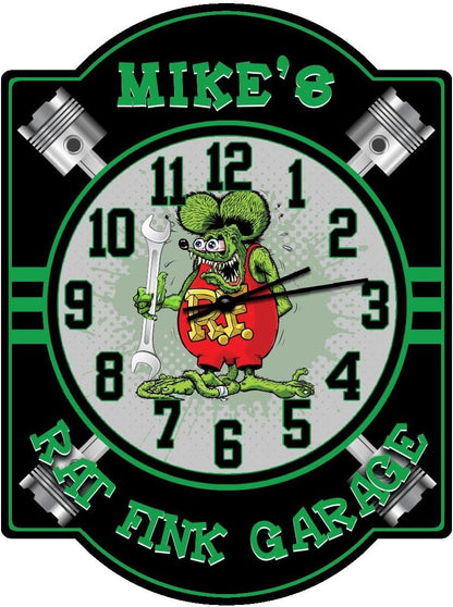 Decorative Concepts Rat Fink Green Garage Wall Clock Sign - Customized