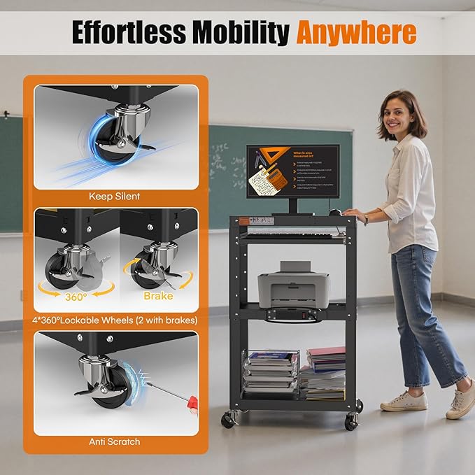 AV Presentation Cart Stand for Video Projector, Laptop Computers, Metal - Image 6