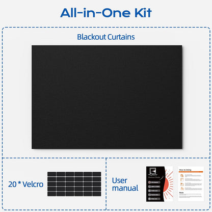 Blackout Curtains for Bedroom, 39" x 58" Portable Black Out Blinds with 20 Sets Hook & Loop Strips for 100% Blackout Window Film, Temporary Black-out Shades for Windows Cover Nursery Travel RV- Blacks