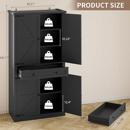 Pantry Organizers and Storage Cabinet, 70” Barn Door White Kitchen Cabinet - Image 2