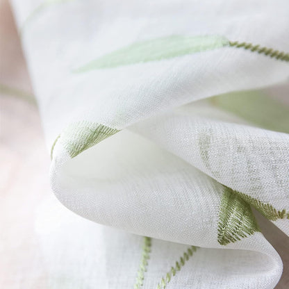 Embroidered Sheer Curtains Floral Leaf White Sheer Curtain for Bedroom Living Room Kitchen Rustic Voile Drapes Privacy Window Treatment Set of 2 Panels 96 Inches Long Grommet Top Green on White