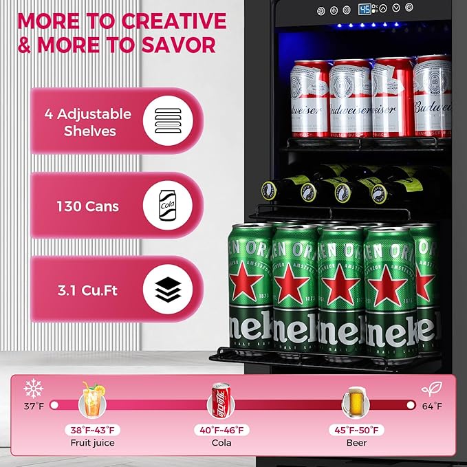 15 Inch Beverage Cooler Refrigerator, Freestanding or Built-In Mini Drinks - Image 4