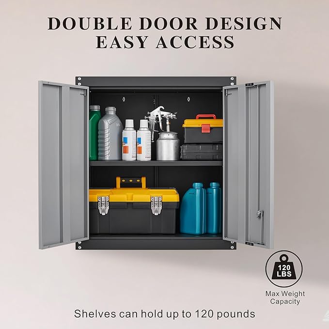GREATMEET Lockable Storage Cabinet, Metal Garage Storage Cabinets, Metal Wall - Image 5