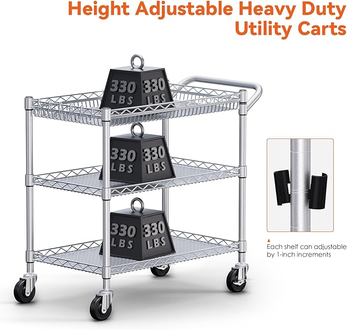 WDT 990Lbs Capacity Heavy Duty Rolling Utility Cart, NSF Rolling Carts - Image 2