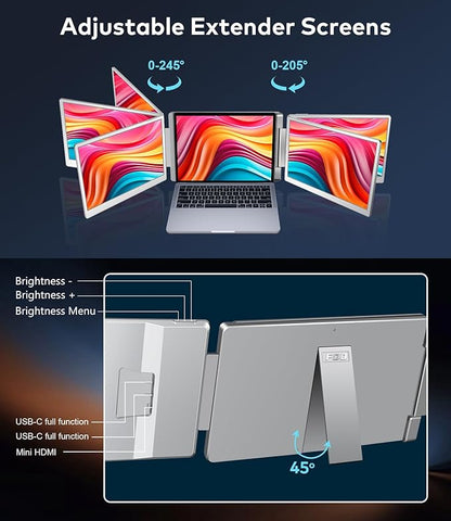 15.6" Laptop Screen Extender, Left Screen 360° Flip Triple Screen Monitor - Image 4