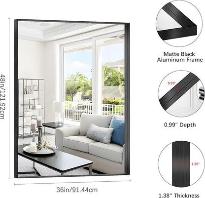 Black Bathroom Mirror, 36x48 Inch Rectangular Deep Frame Mirror, Large Wall - Image 3