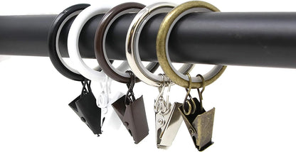 Urbanest 1.25" Quiet Smooth Drapery Curtain Rod Rings for 1" Rod with Clips, Eyelets and Nylon Inserts, 32 Pieces, Matte Black