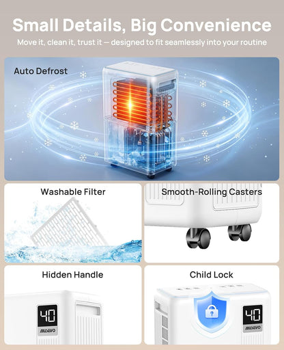 26-pint dehumidifier, dehumidifier for basement with drain hose, front angle view