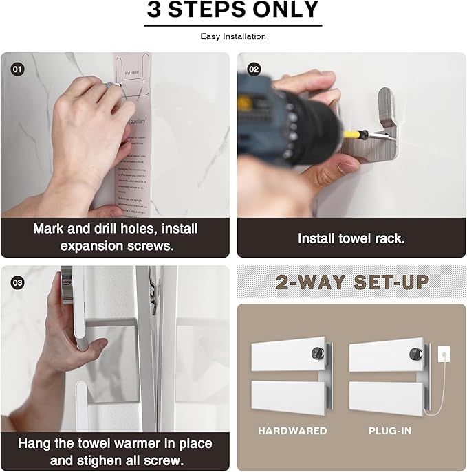 K&KALONZO Electric Towel Warmer, 18.35" W x 14.6" H Wall-Mounted Towel Heater - Image 5