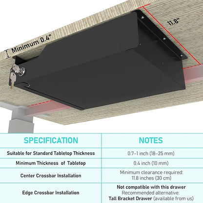 Under Desk Drawer Storage with Lock, Metal Undermount Table Drawer, Ball - Image 3