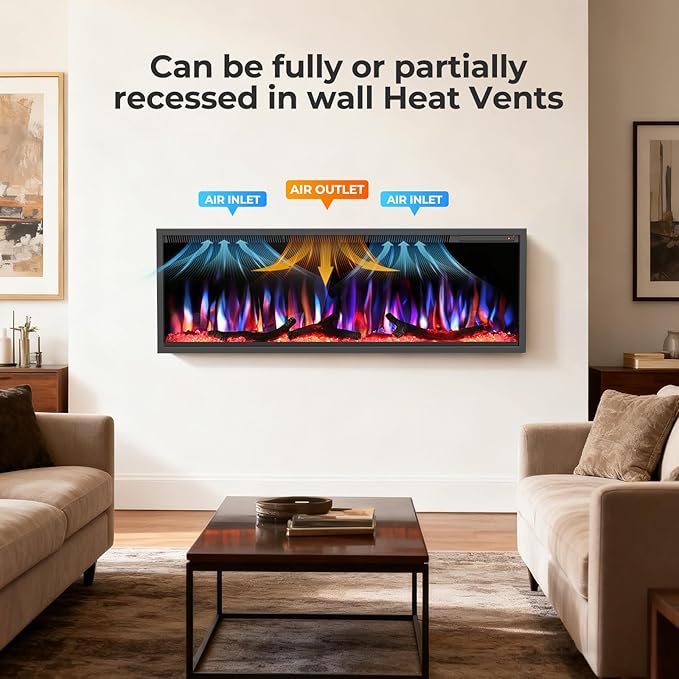 R.W.FLAME 50" Recessed and Wall Mounted Smart Electric Fireplace, Alexa/WiFi - Image 8