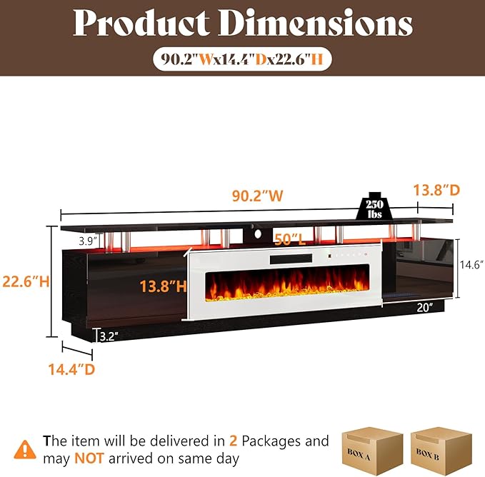 AMERLIFE 90" 2 Tier Fireplace TV Stand - Image 6
