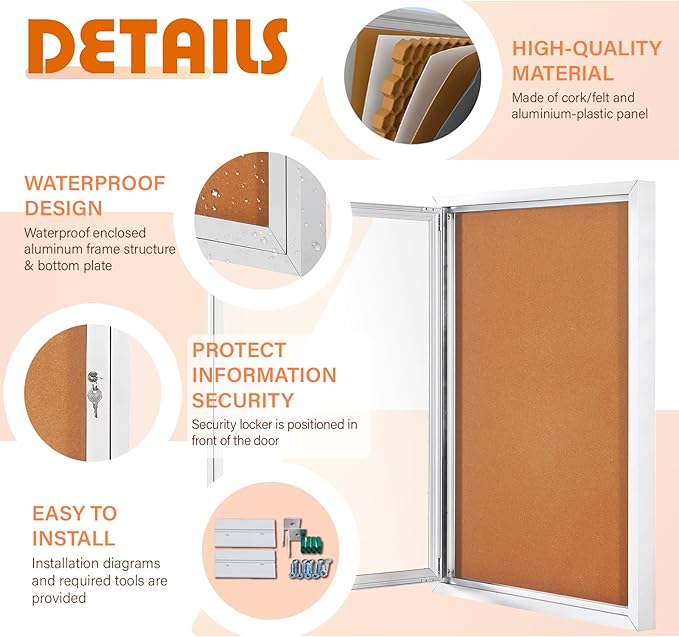 Outdoor Bulletin Board Weatherproof 36x24 in, Enclosed Bulletin Board - Image 4