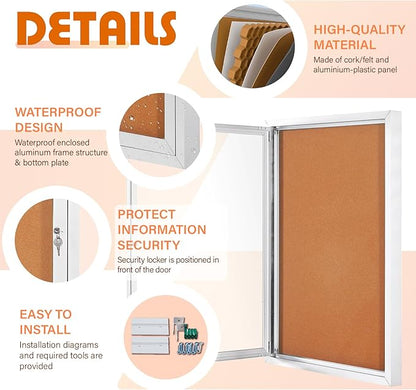 Outdoor Bulletin Board Weatherproof 36x24 in, Enclosed Bulletin Board - Image 4