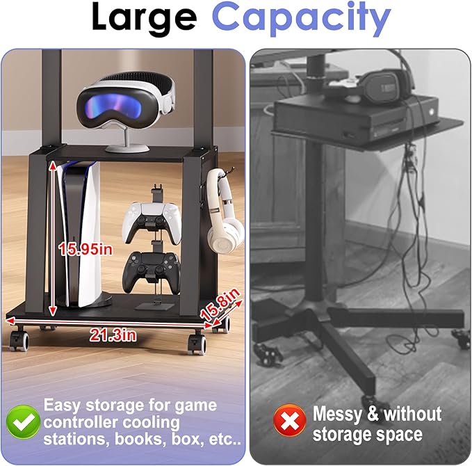 Rolling TV Stand on Wheels for 23-60Inch Flat/Curved Screen TVs, Tilt Mobile TV - Image 3