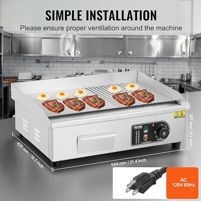 VEVOR Commercial Electric Griddle, 1600W Countertop Half-Flat Top Grill - Image 5