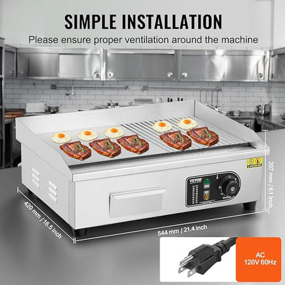 VEVOR Commercial Electric Griddle, 1600W Countertop Half-Flat Top Grill - Image 5