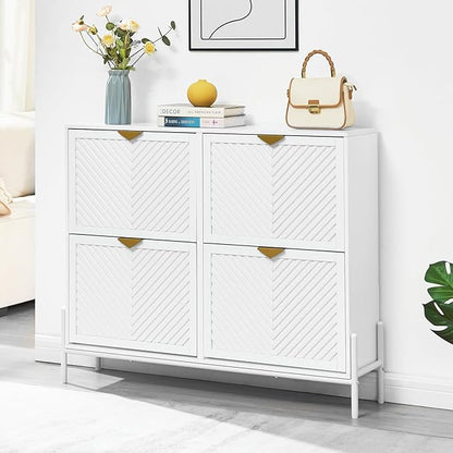 Shoe Cabinet Storage with 4 Flip Drawers, Narrow Hidden Shoes Organizer Cabinet by Unknown