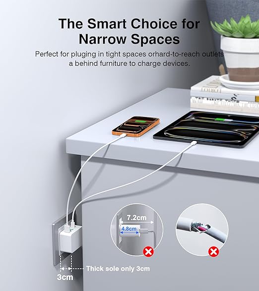 USB C Charger Block Thin Flat 50W 5-Port Wall Charger 2-Pack Type C Fast - Image 6