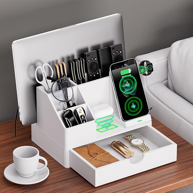 Sleek White PU Leather Charging Station - Image 3