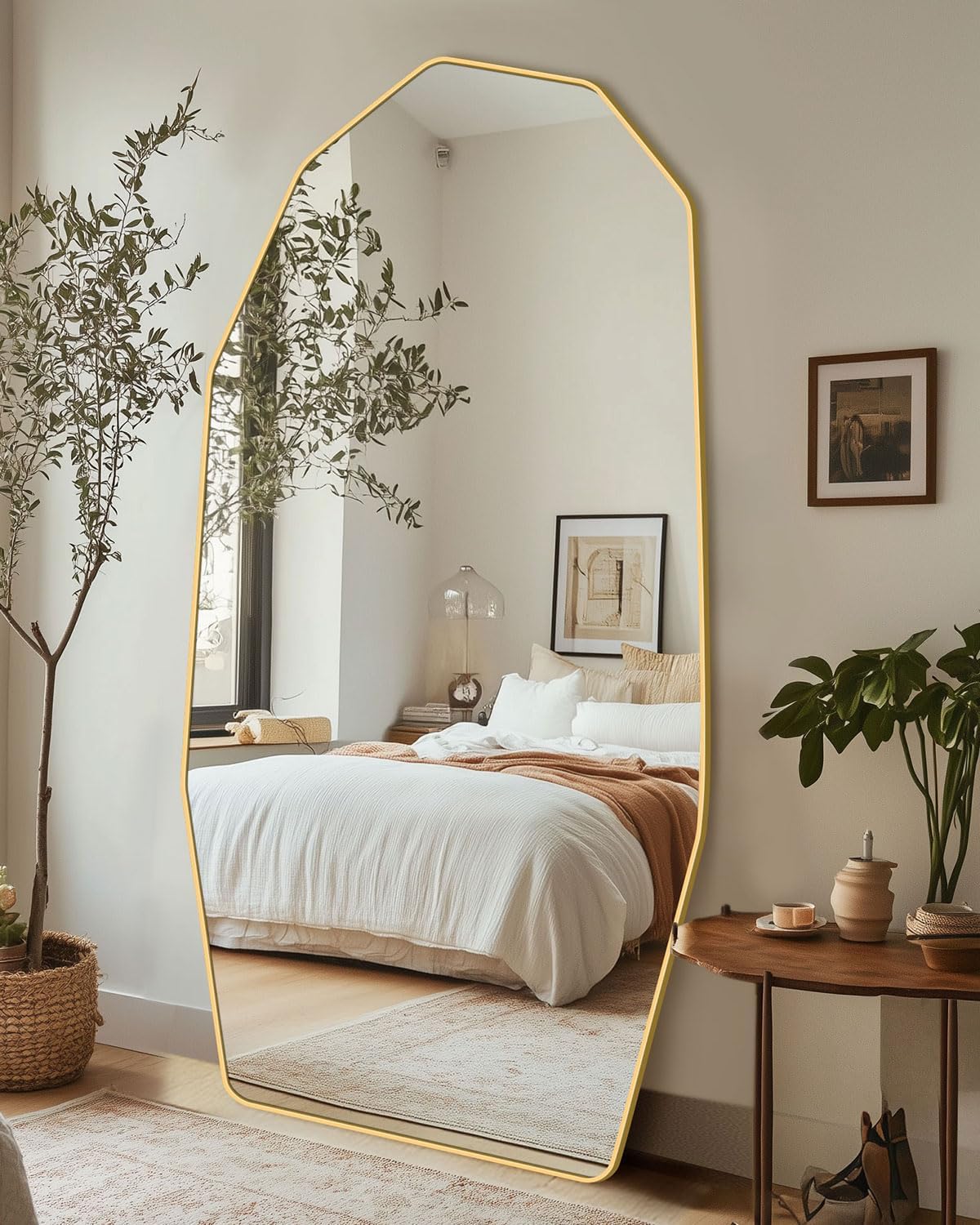 Full Length Mirror, 76" x 34" Full Body Large Standing Mirror, Diamond Shaped, Free Standing, Wall-Mounted or Leaning, Decorative Large Mirrors for Home Bathroom Living Room, Gold