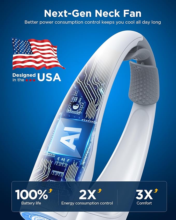 AI Neck Fan, 4 Speeds Adjustable Portable Personal Fan Rechargeable, 4000 mAh - Image 2