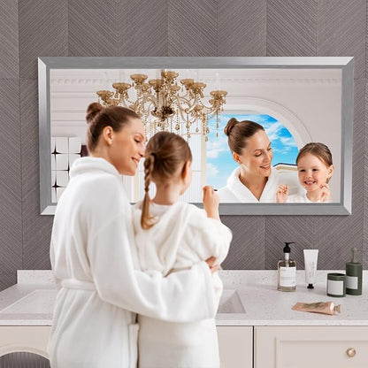 Amorho 60 X30 Inch Bathroom Mirror Silver, Thick Metal Framed Wall Mirrors - Image 6