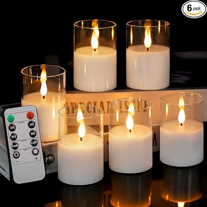 6Pack Glass Flickering Flameless Candles by VIODAIM