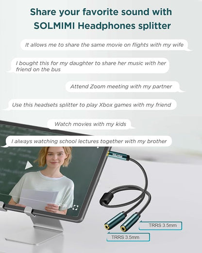 SOLMIMI Headphone Splitter 3.5mm TRRS Male to Two TRRS Female Adapter Compatible - Image 7