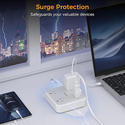 Surge Protector Power Strip, TESSAN 5 ft Extension Cord Flat Plug - Image 2