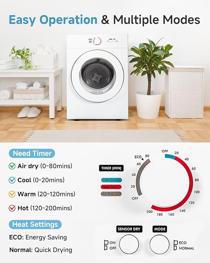 1.8 Cu.Ft Compact Dryer - 1020W Portable Clothes Dryer - Image 3