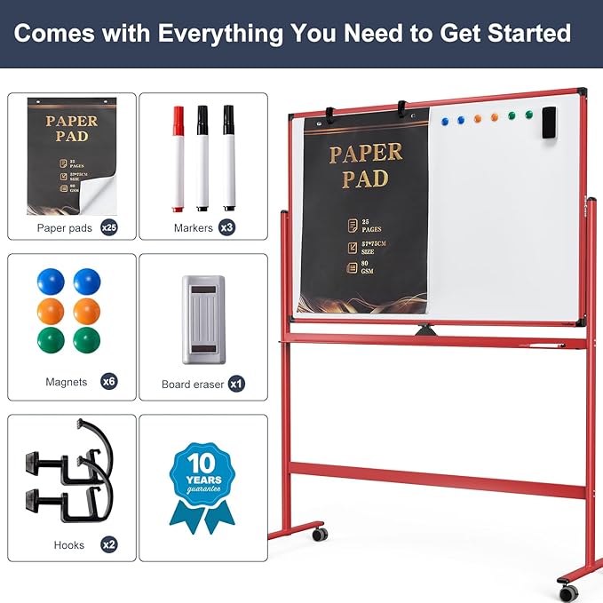 Rolling Whiteboard, 48x32 Inches Dry Erase Board - Image 6