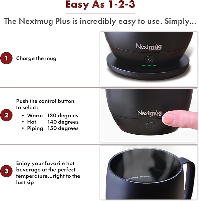 Nextmug Plus Temperature-Controlled, Self-Heating Mug – No App, Long-Lasting - Image 2