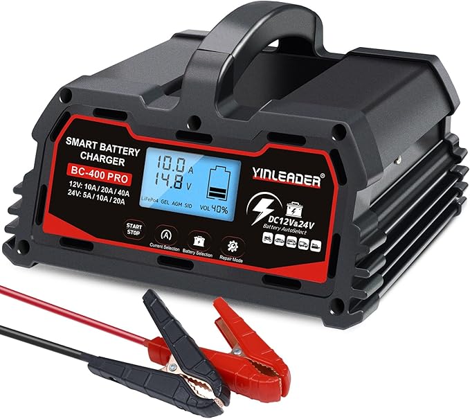 Battery Charger 40A, 12V/24V Lead Acid Smart Battery Charger, 12V LiFePO4 Car by Yinleader