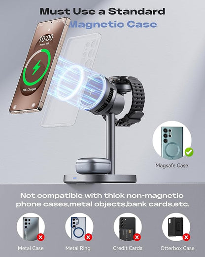 Magnetic Wireless Charger for Samsung, Qi2 Certified Fast 15W 3 in 1 Charging - Image 5