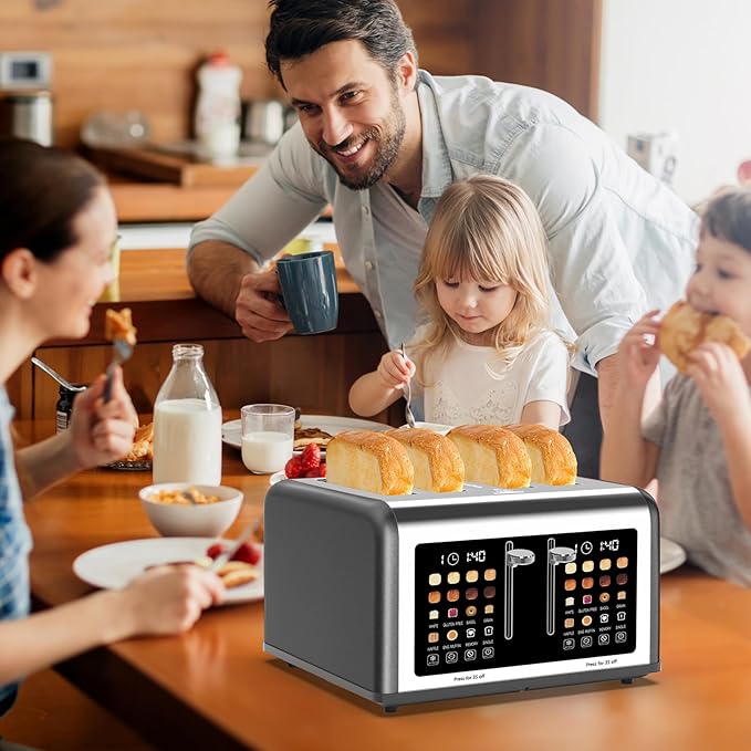 4 Slice Toaster Touch Screen, Stainless Steel Toasters Digital Timer, Dual - Image 2