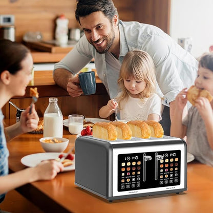 4 Slice Toaster Touch Screen, Stainless Steel Toasters Digital Timer, Dual - Image 2