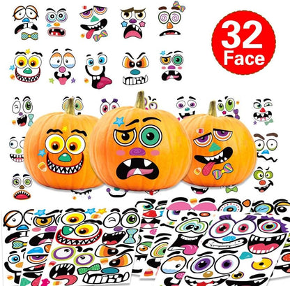 Halloween Pumpkin Face Stickers Halloween Pumpkin Decorating Stickers | 64 Pack Large Pumpkin Craft Stickers for Kids Toddlers Make Jack-O-Lantern Face Decals for Pumpkins and Squashes