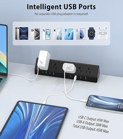 45W Fast Charging Station, Desk Clamp Power Strip, 4 PD USB-C Ports, 5 AC - Image 3