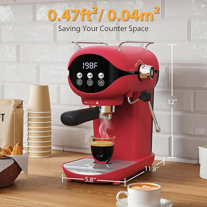 Espresso Machine with Steam Milk Frother Semi Automatic 20 Bar Compact Red with - Image 5