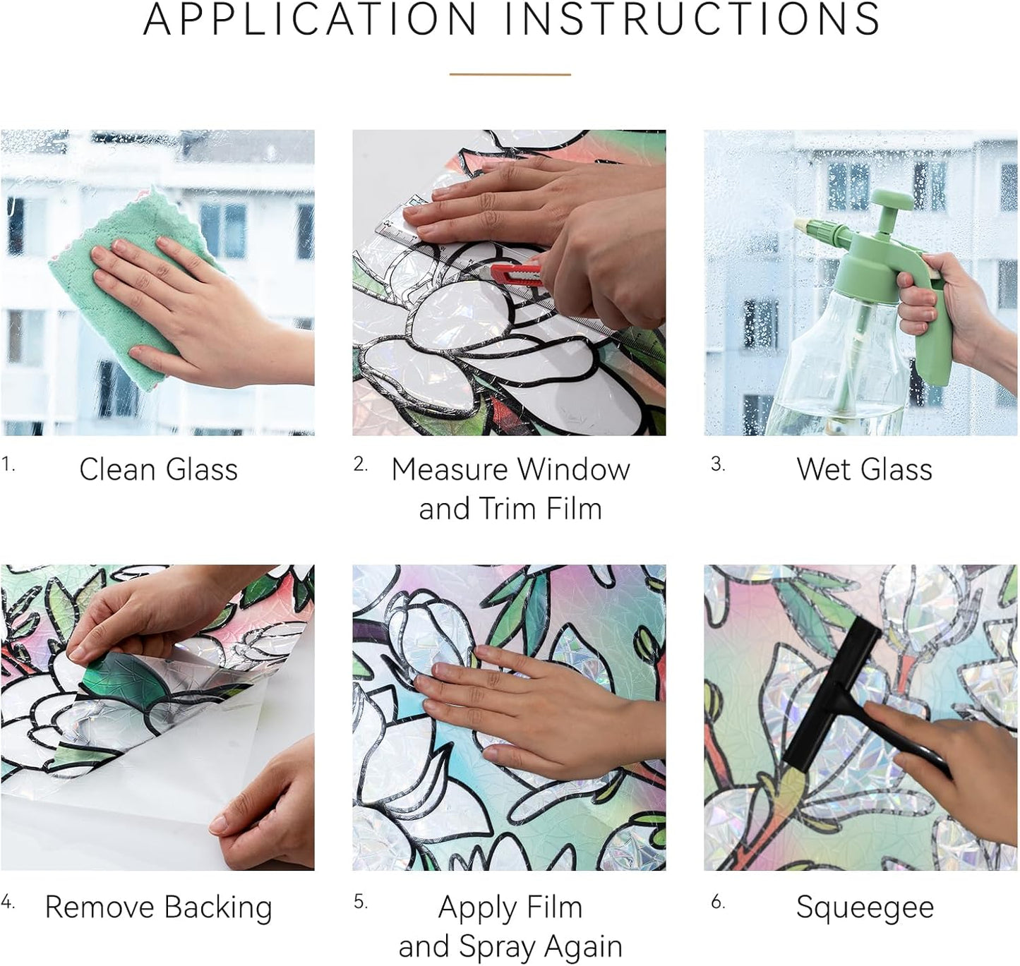 DKTIE Magnolia Pattern Stained Glass Window Film Floral Decorative | Window Privacy Film with Rainbow Effect Front Door Bathroom Room Decor (S678, 35.4in X 78.7in)