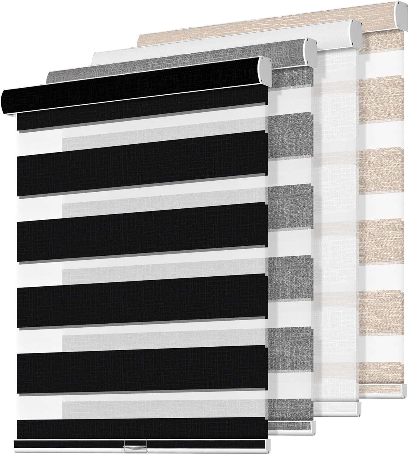 Boolegon Cordless Zebra Blinds for Indoor Windows,Black,58" Wx56 H | Dual Layer Light Control for Day and Night,Heat insulation UV Protection Free Stop Window Shades for Home, Easy to Install