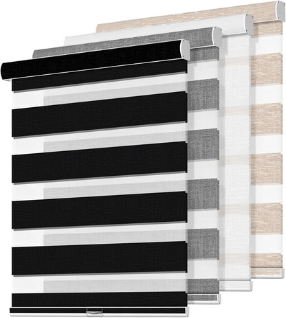 Boolegon Cordless Zebra Blinds for Indoor Windows,Black,58" Wx56 H | Dual Layer Light Control for Day and Night,Heat insulation UV Protection Free Stop Window Shades for Home, Easy to Install