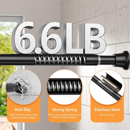 Tension Curtain Rod 30-76Inch Black Tension Rod for Windows | Shower Curtain Rods No Drilling Spring Adjustable Curtain Rods for Windows,Doorway,Bathroom,Closet,7/8" Diameter