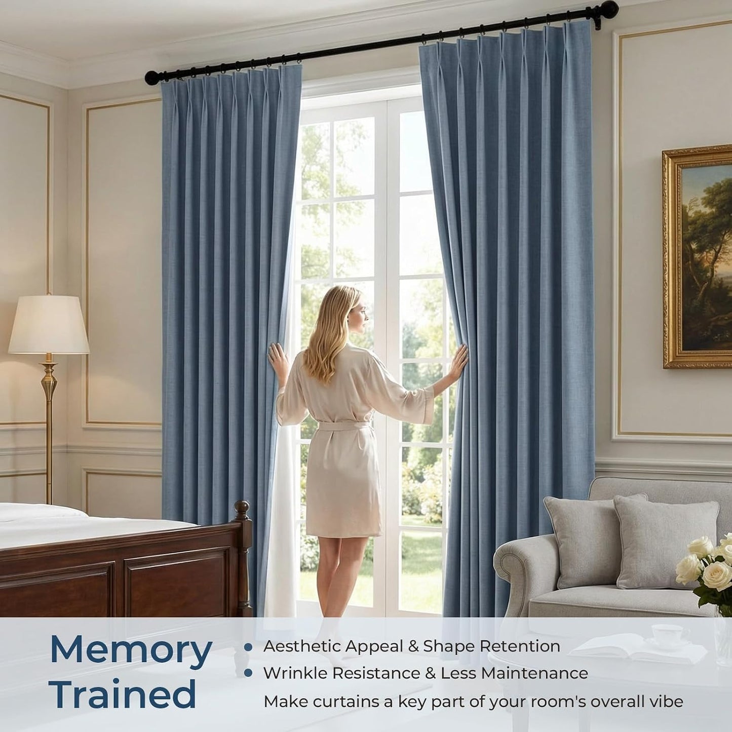 Pinch Pleated Curtains 100% polyester Curtains 102 Inches Long for Bedroom Living Room, Natural Memory Trained Thermal Insulated Room Darkening Window Pleat Drapes with Hooks, 2 Panels